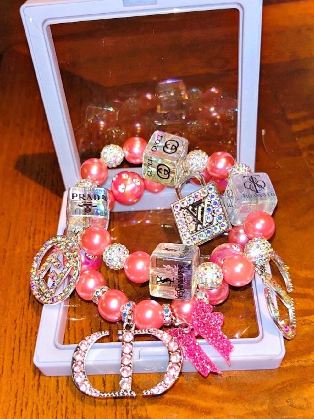 Pink Rhinestone Bracelet Jewelry Set Like New